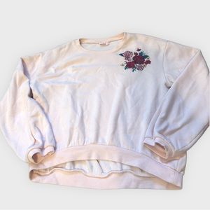 Make + Model Pink Crewneck Sweatshirt with Embroidered Roses